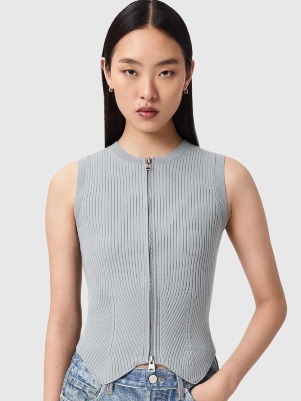 AllSaints Cruz Zip Slim Fit Vest (Color: Blue Steel)